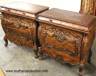  PAIR of Carved and Fancy Mahogany Italian Style Bedside Stands 