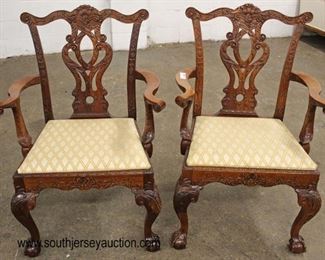  PAIR of Ball and Claw Carved Chippendale Mahogany Arm Chairs 