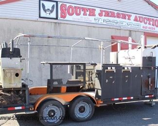 Double Axle Custom BBQ Trailer with Smokers, Water, Canopy, Accessories and has Registration 
Ready to Get your Turkey on Big Time – Army Size for Big Family 