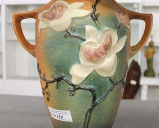  “Roseville” Double Handle Vase with Artificial Flowers 