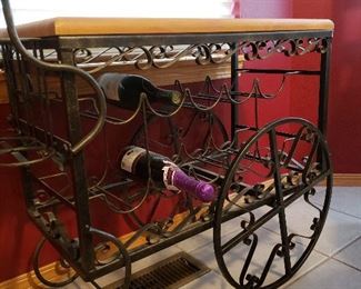 Iron with wood top wine cart