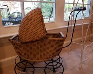 Vintage wicker doll buggy