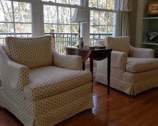 Pair of upholstered armchairs and a dropleaf side table