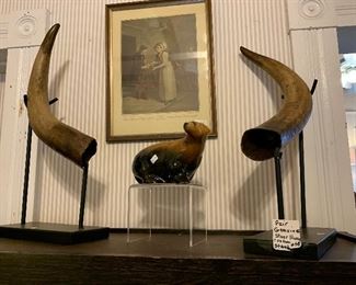 Pair of Steer Horns with Custom Made Stands