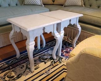 Two white painted drinks tables