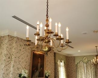 Two 12 light brass chandeliers