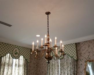 Two 12 light brass chandeliers