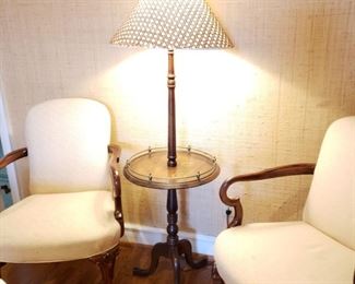 Mahogany gallery top lamp/table with eyelit shade