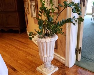 Two white resin urn planters