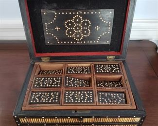Antique porcupine quill box with fitted inside compartments