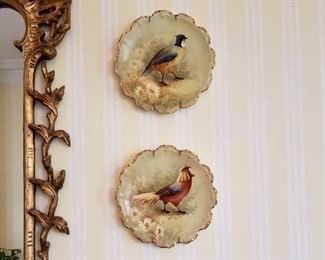 Four French Limoges antique hand painted porcelain bird plates