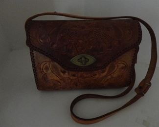 Leather hand tooled hand bag