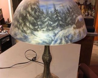 Winter scene globe on brass base. Shown not lighted.