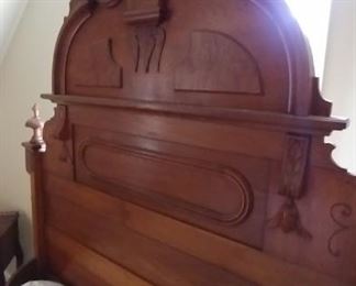 Victorian high back bed with foot board and wood rails (circa 1870)