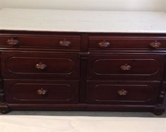 Victorian dresser with white marble top (6" wide) Has a .mirror but is pictured separately.