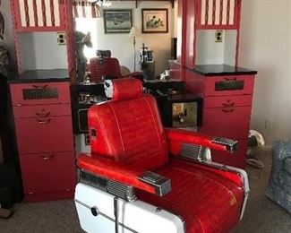 All original Belmont Takara Co NY Model 898 Barber Chair with Barber sink. 