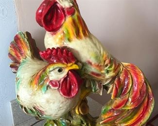 Vintage plaster chicken and rooster lamp