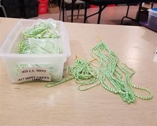 large lot of number 25 white mint and number 17 mint green beaded strands - 2 different sizes