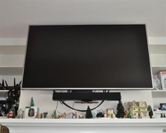 Vizio P65-E1 television w/sound bar, Christmas villages