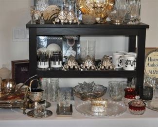 Lots of crystal and silverplate on this Ikea table!  Candlewick, Mikasa, and more.