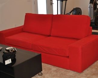 Ikea coffee table, Ikea red sofa w/washable covers