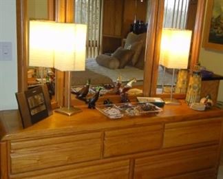 Oak Bedroom set includes, Dresser w/ mirror, headboard surround and cabinet 