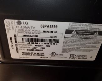 LG Plasma TV,  Model # 50PA5500