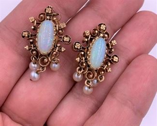 Vintage gold, opal and pearl earrings