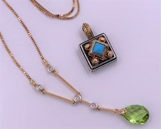 Peridot and diamond necklace, Konstantino silver and gold pendant