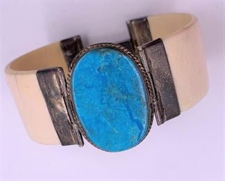 Interesting bone and turquoise cuff bracelet