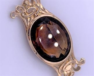 14k gold smokey quartz pin