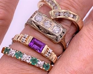14K gold, diamonds, emeralds, amethyst