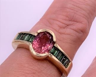 14K gold trillium and emerald ring