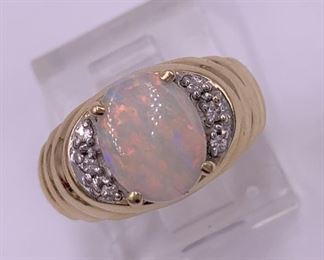 Opal, diamonds, and 14K gold