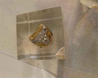 Bulls commemorative ring in lucite cube.