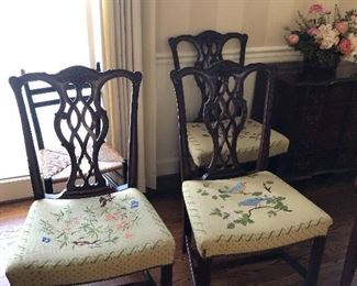 Chippendale Style Needlepoint Arm Chairs 