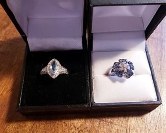 14k White Gold Diamond and Aqua Marine Ring                     14k White Gold Sapphire Tanzanite Floral Ring                     