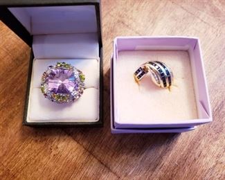 14k White Gold Amethyst Diamond Multi Gems Ring                 14k Yellow Gold Diamond Sapphire Ring