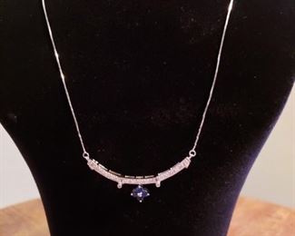 14k White Gold Diamond Sapphire Necklace