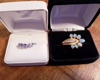 18k Yellow Gold Opal and Diamond Ring,                            14k White Gold Diamond Tanzanite Ring