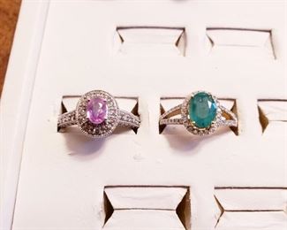 14k White Gold Pink Sapphire Diamond Ring                            14k Yellow Gold Diamond Emerald Ring