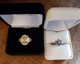 14k Yellow Gold Topaz and CZ Ring,                                        14k White Gold Diamond Tanzanite Flower Ring 