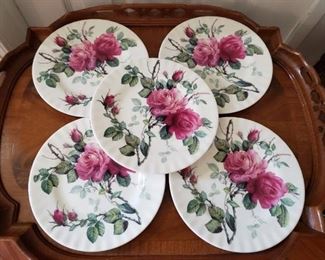 5 English Rose Plates by Roy Kirkham - England Fine Bone China