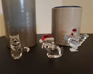 Swarovski Crystal Animals Cat, Santa Hat Puppy, Rooster