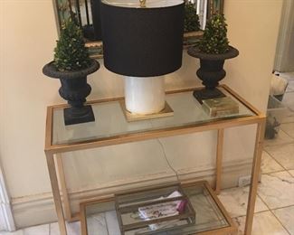 GLASS & BRASS CONSOLE TABLE