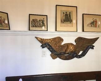 ASST FRENCH PRINTS AND EAGLE CARVING