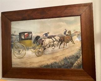 NICE EARLY FRAMED STAGECOACH PRINT