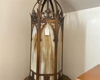 LARGE ANTIQUE SLAG GLASS CHURCH FIXTURE-GREAT FOR LARGE ENTRY FOYER