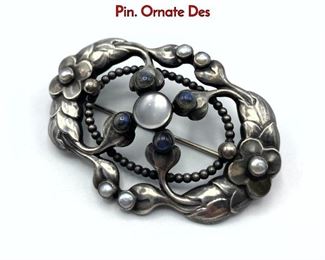 Lot 14 GEORG JENSEN 76 Sterling Silver Brooch Pin. Ornate Des