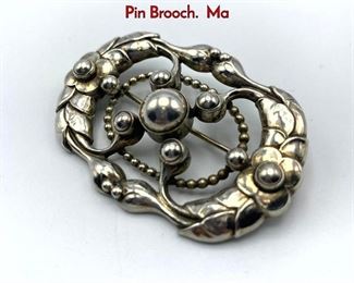 Lot 16 GEORG JENSEN 76 Sterling Silver Ornate Pin Brooch. Ma